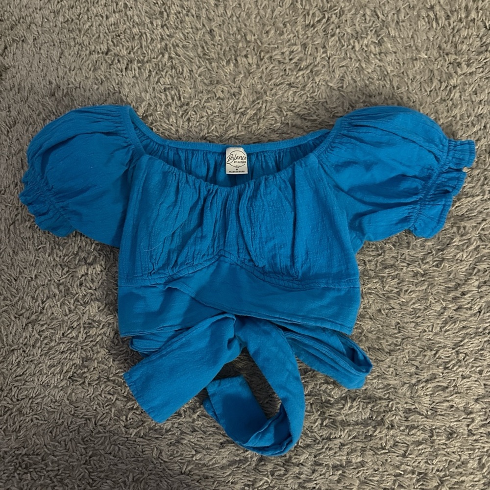 Elegant Blue Puff Sleeve Blouse